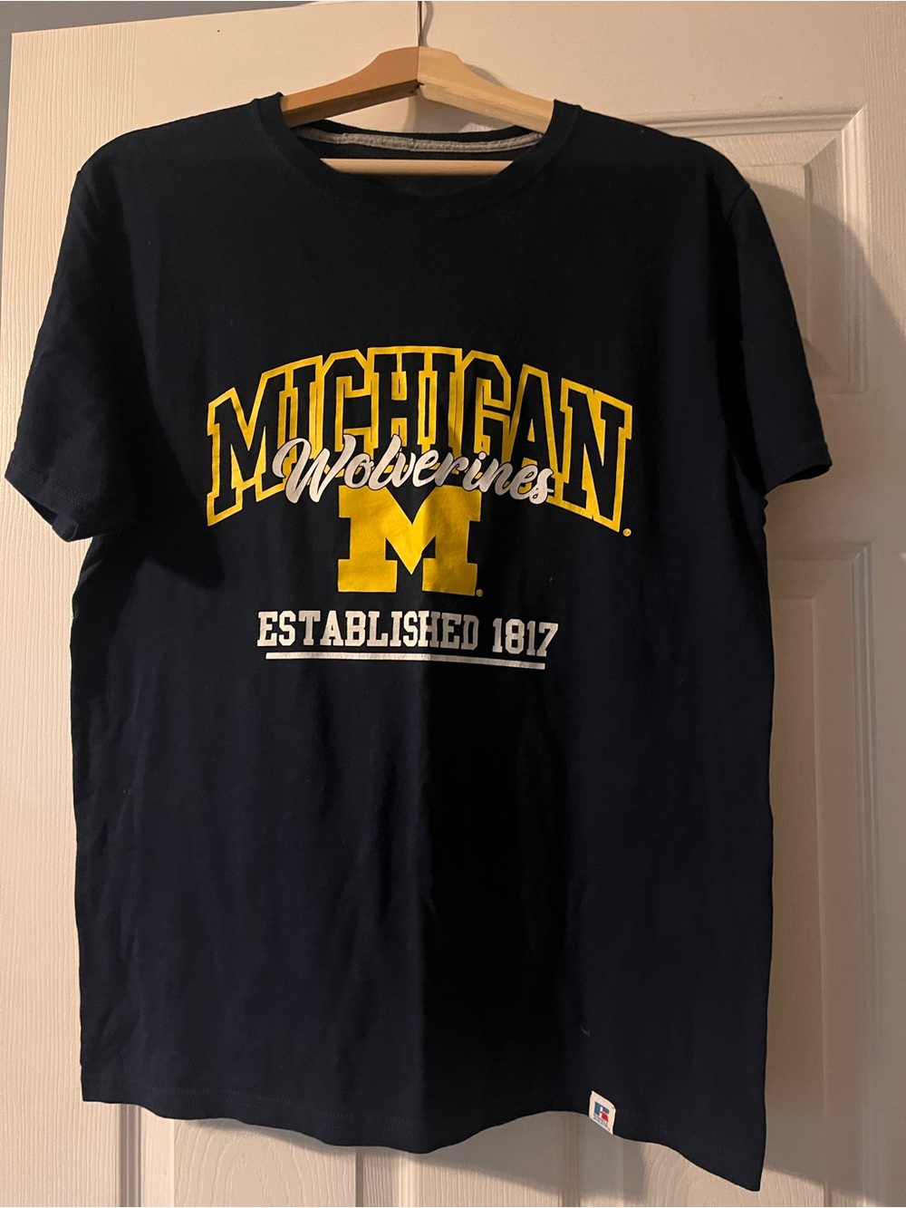 Russell Athletic Navy Michigan Wolverines Graphic Tee with Yellow Logo